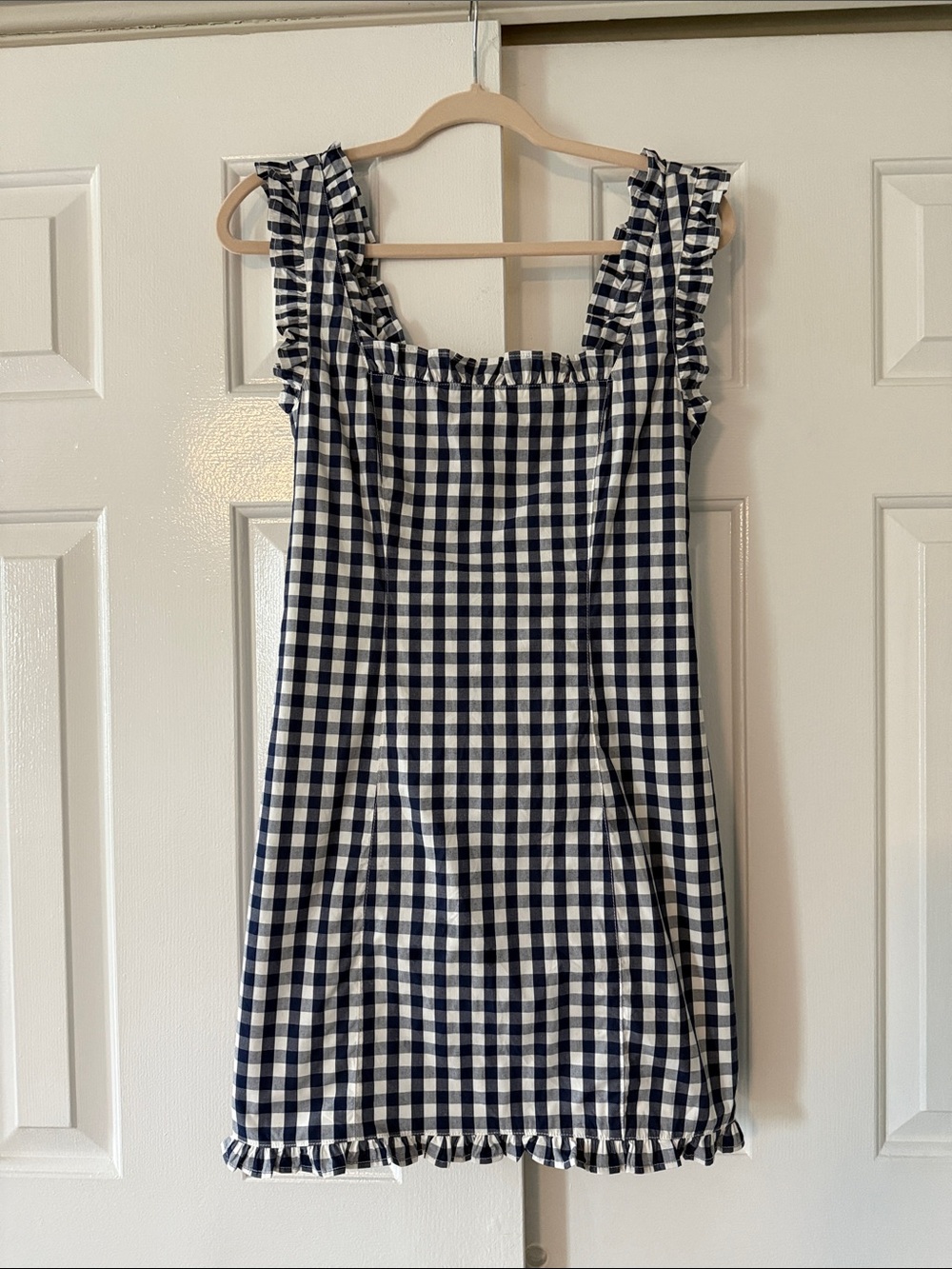 J. Crew Navy and White Gingham Ruffle Strap Dress - 2